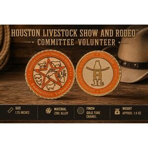 Houston Livestock Show and Rodeo Committee Volunteer Challenge Coin Orange Gold